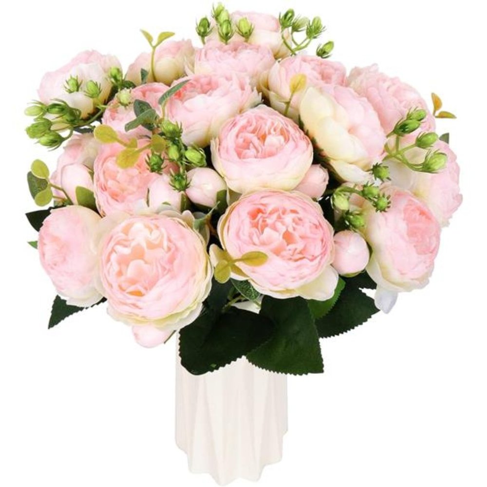 Artificial Peonies Flower SilkPeony Bouquet 4Bundles FauxPersian Rose Light Pink